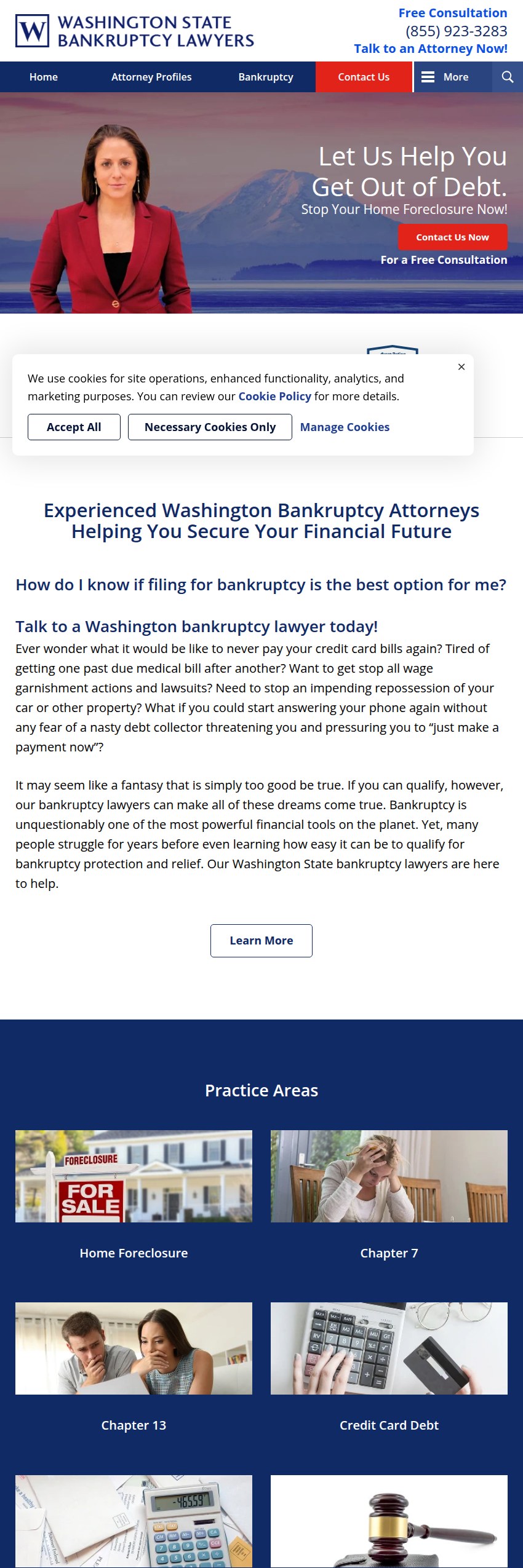Screenshot of the Washington State Bankruptcy Lawyers, PLLC website