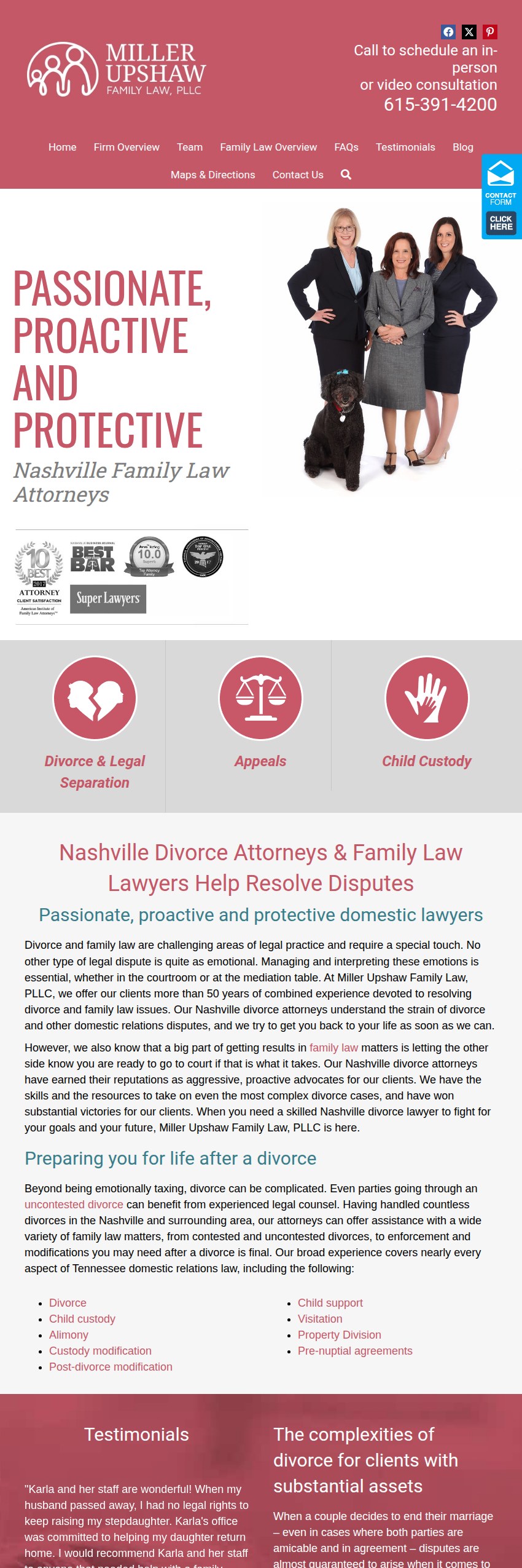 Screenshot of the Miller Upshaw Family Law, PLLC website