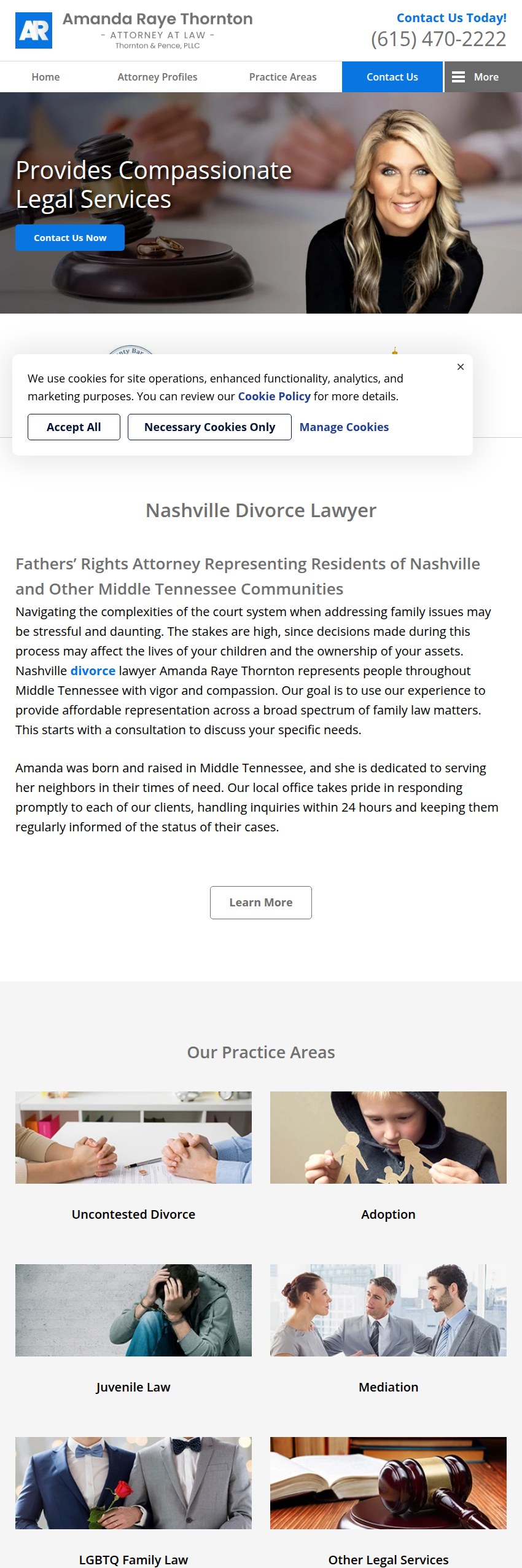 Screenshot of the Amanda Raye Thornton, Attorney at Law website