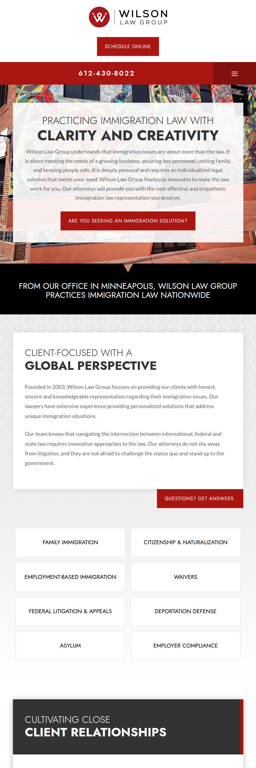 Screenshot of the Wilson Law Group LLC website