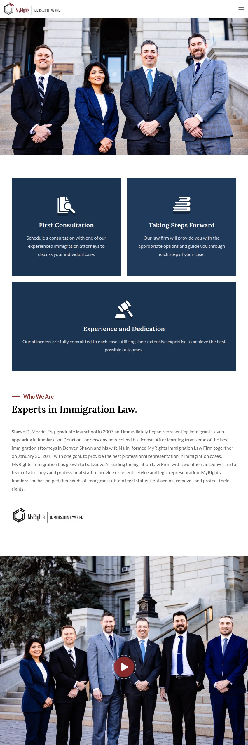 Screenshot of the MyRights Immigration Law Firm website