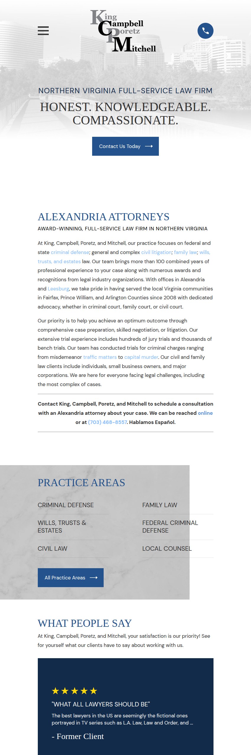 Screenshot of the King, Campbell, Poretz, and Mitchell website