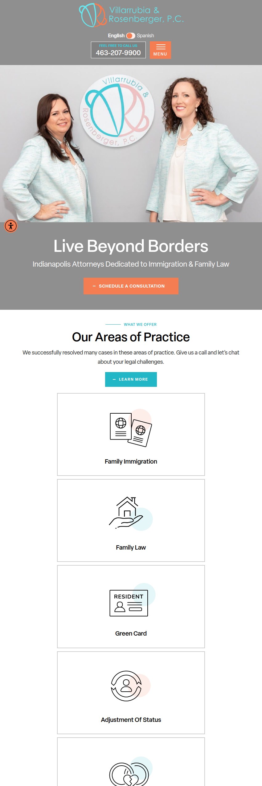 Screenshot of the Villarrubia & Rosenberger, P.C. website