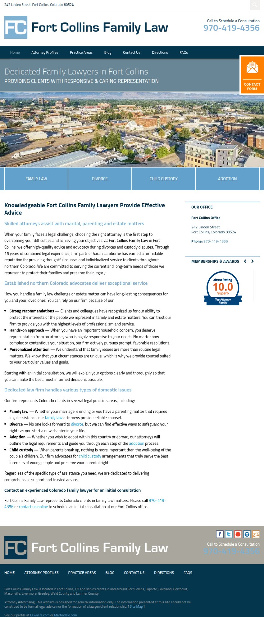 Screenshot of the Fort Collins Family Law website