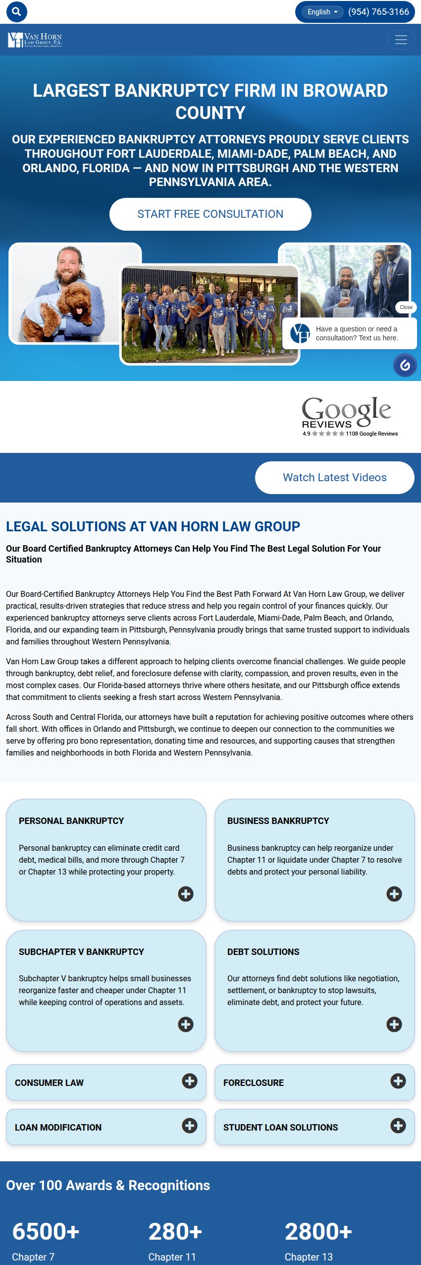 Screenshot of the Van Horn Law Group, P.A. website