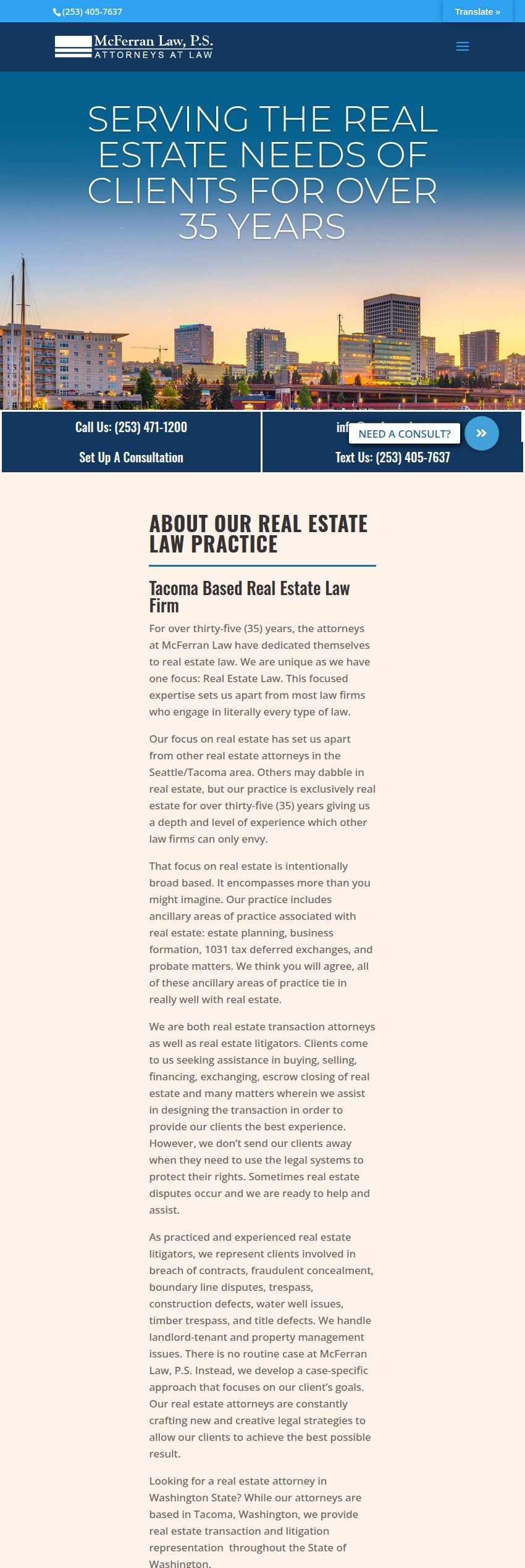 Screenshot of the McFerran Law, P.S. website
