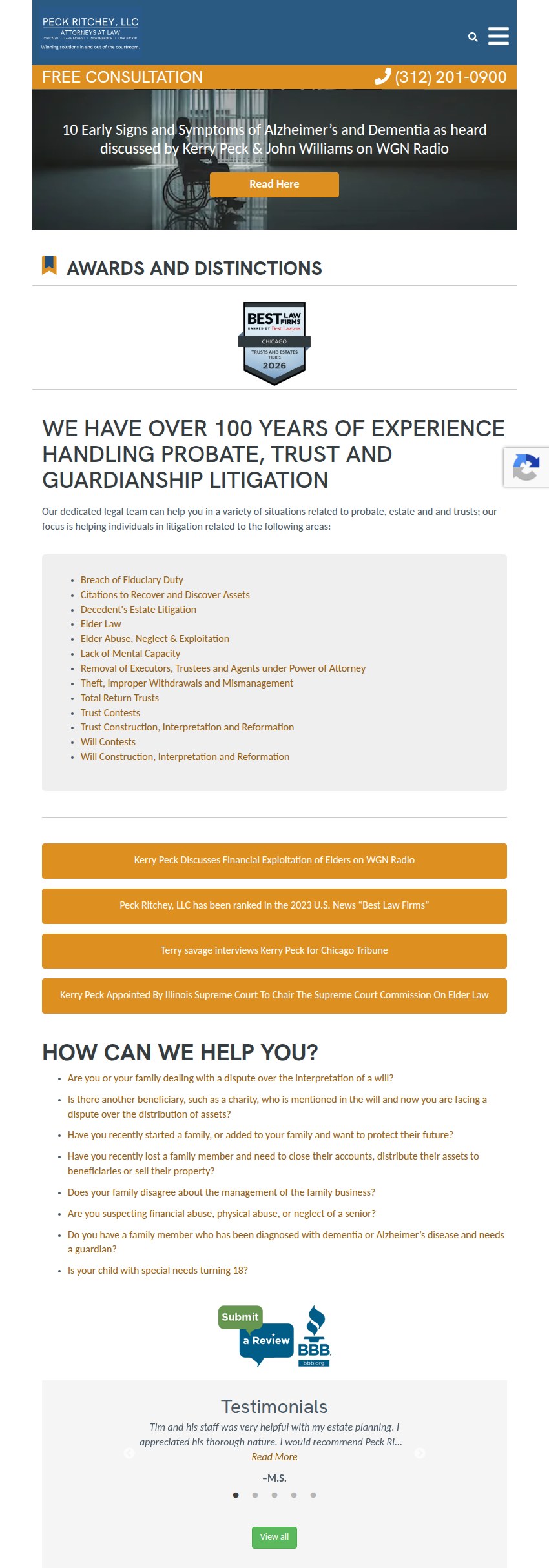 Screenshot of the Peck Ritchey, LLC website