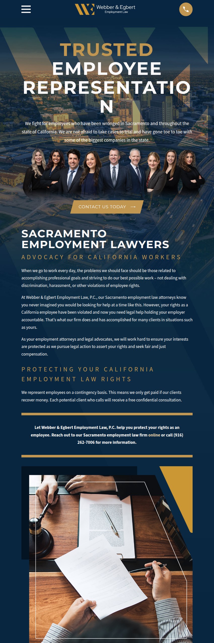 Screenshot of the Webber & Egbert Employment Law, P.C. website