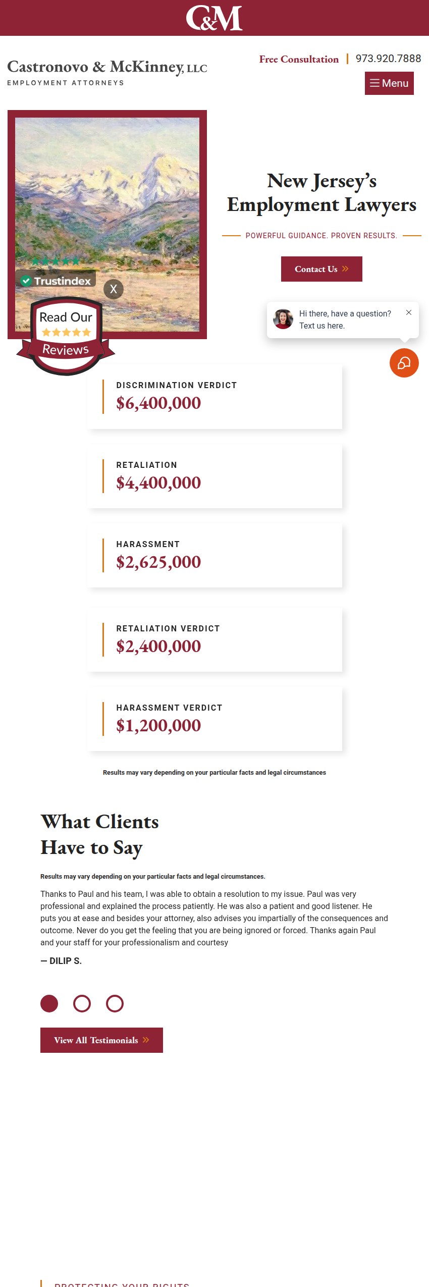 Screenshot of the Castronovo & McKinney, LLC website