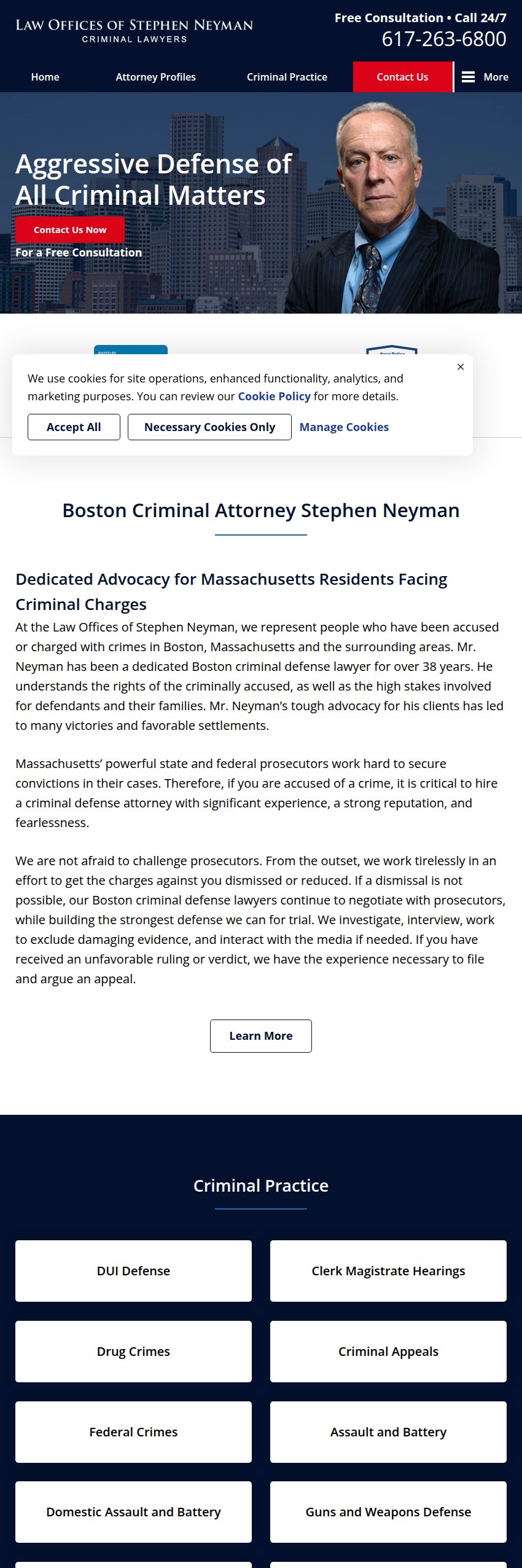 Screenshot of the Law Offices of Stephen Neyman website