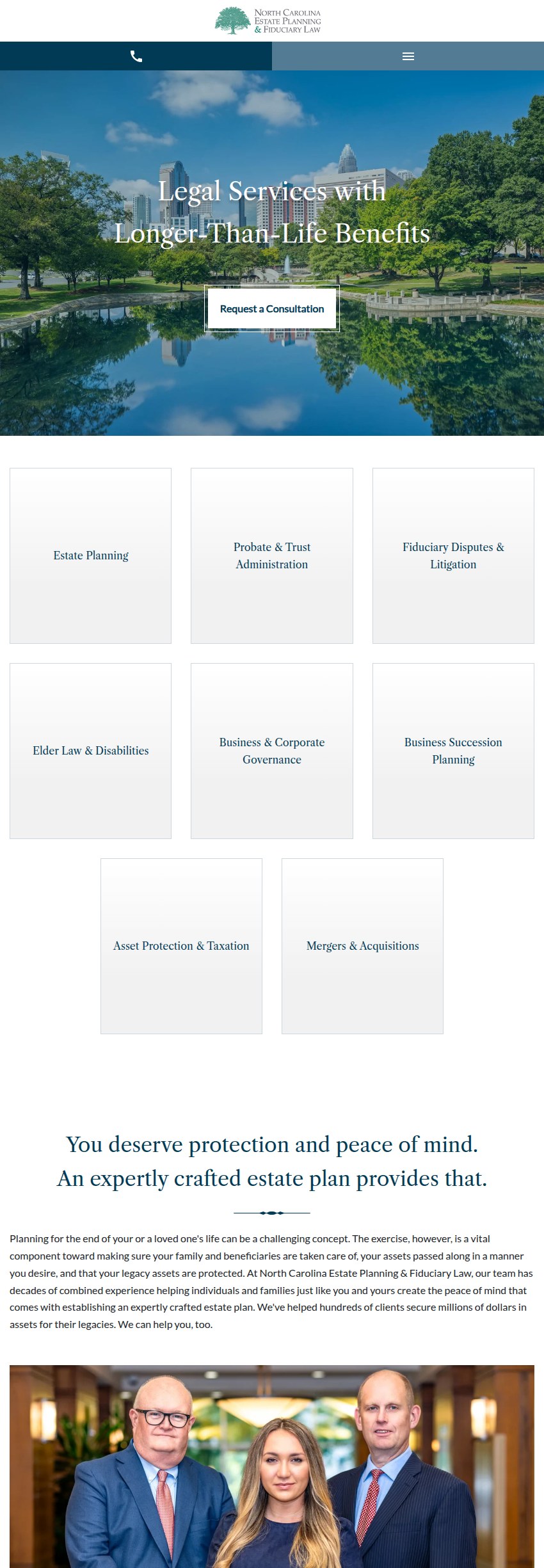 Screenshot of the North Carolina Estate Planning & Fiduciary Law website