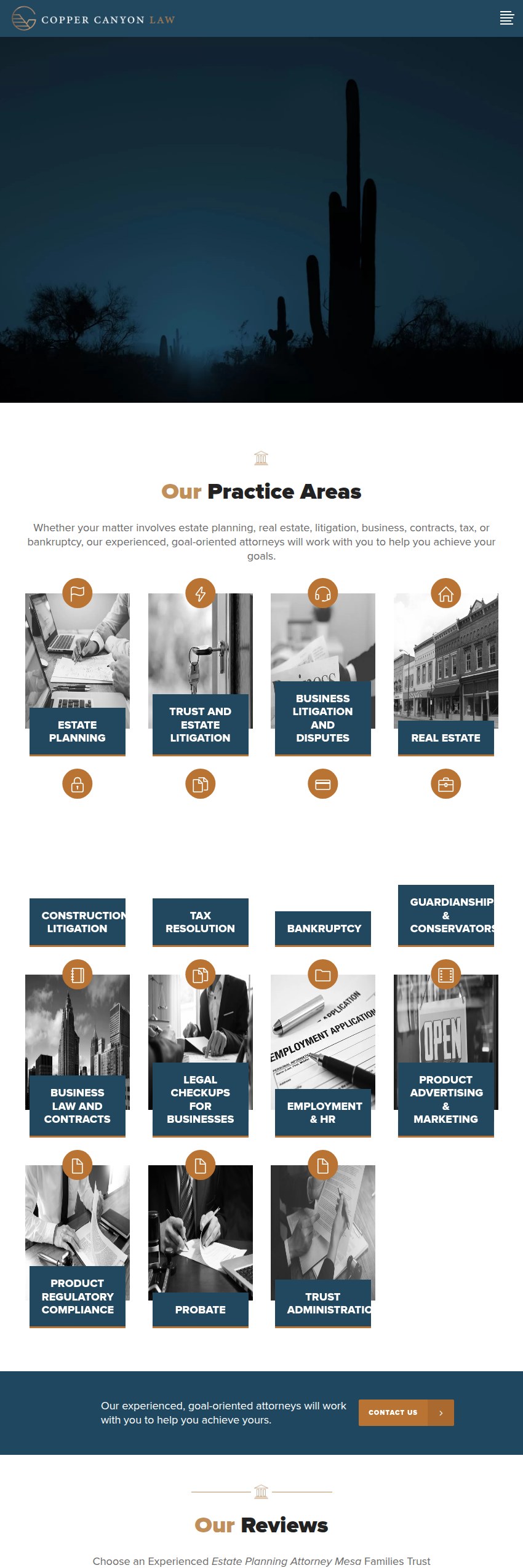 Screenshot of the Copper Canyon Law website