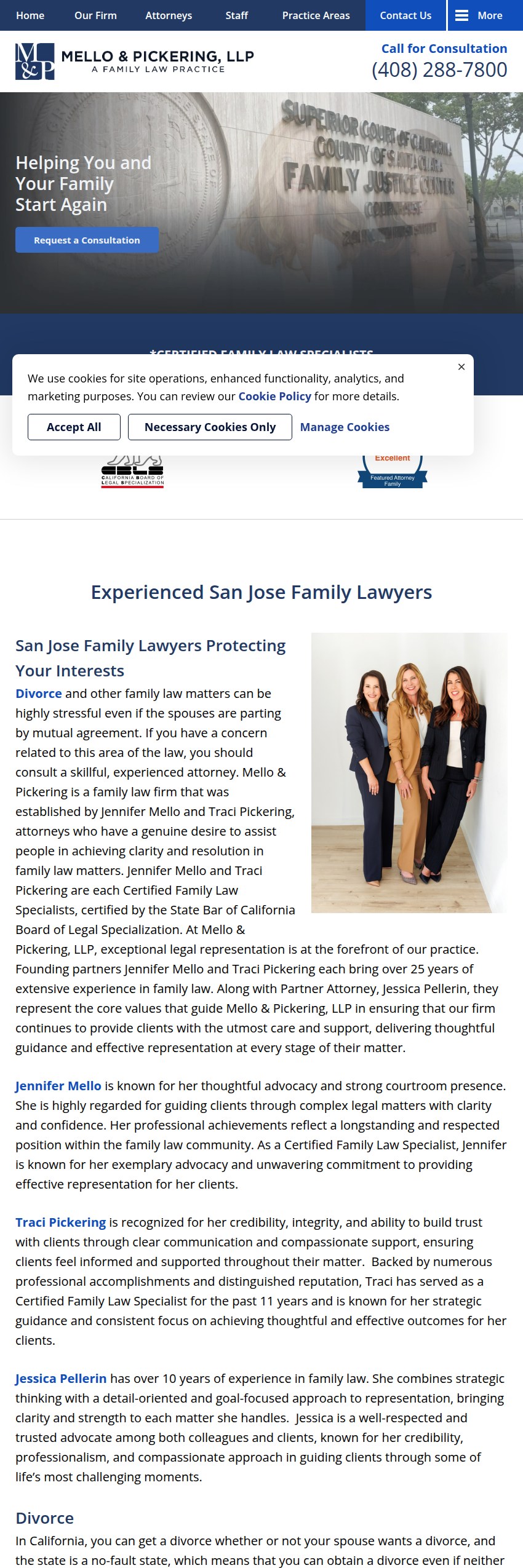 Screenshot of the Mello & Pickering, LLP website