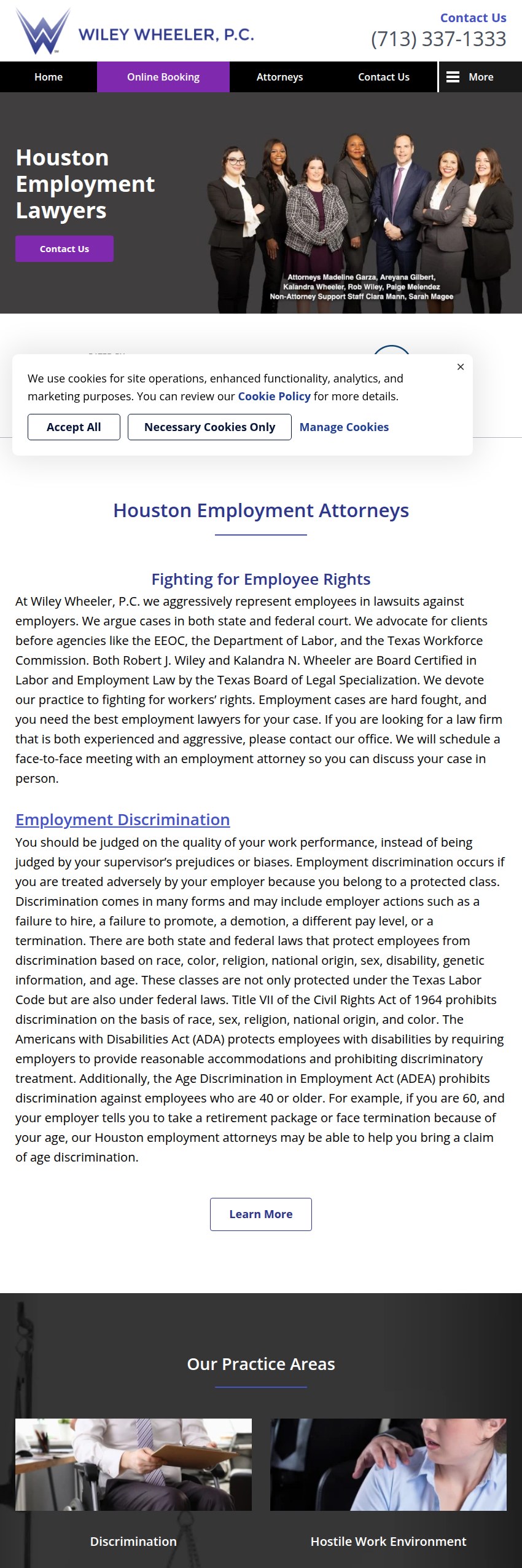 Screenshot of the Wiley Wheeler, P.C. website