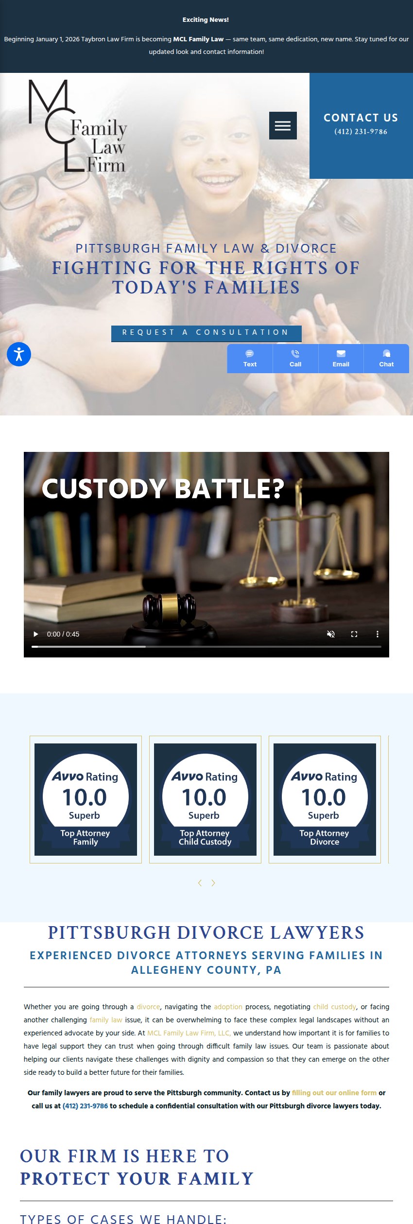 Screenshot of the MCL Family Law Firm, LLC website
