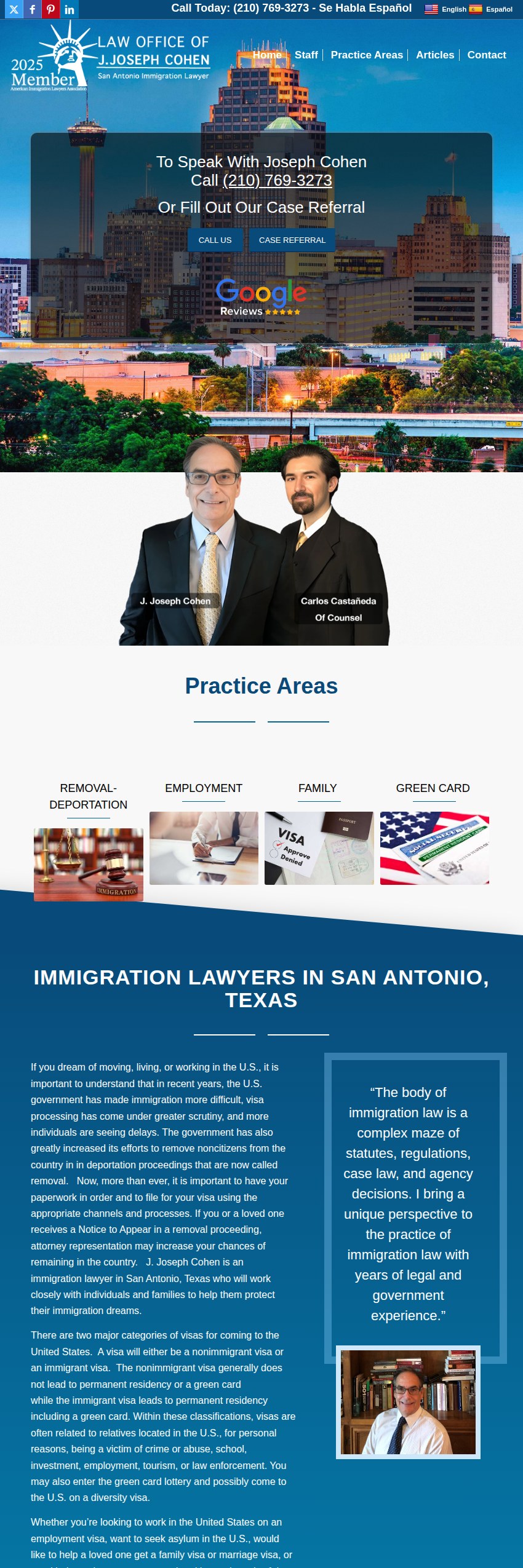 Screenshot of the Law Office of J. Joseph Cohen website