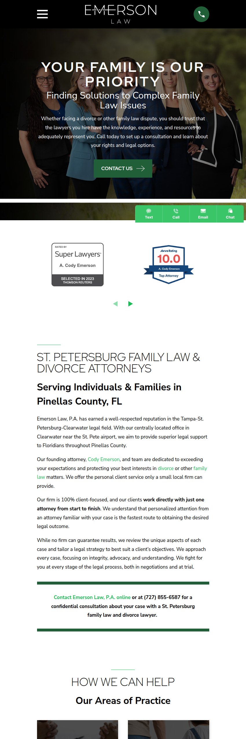 Screenshot of the Emerson Law, P.A. website