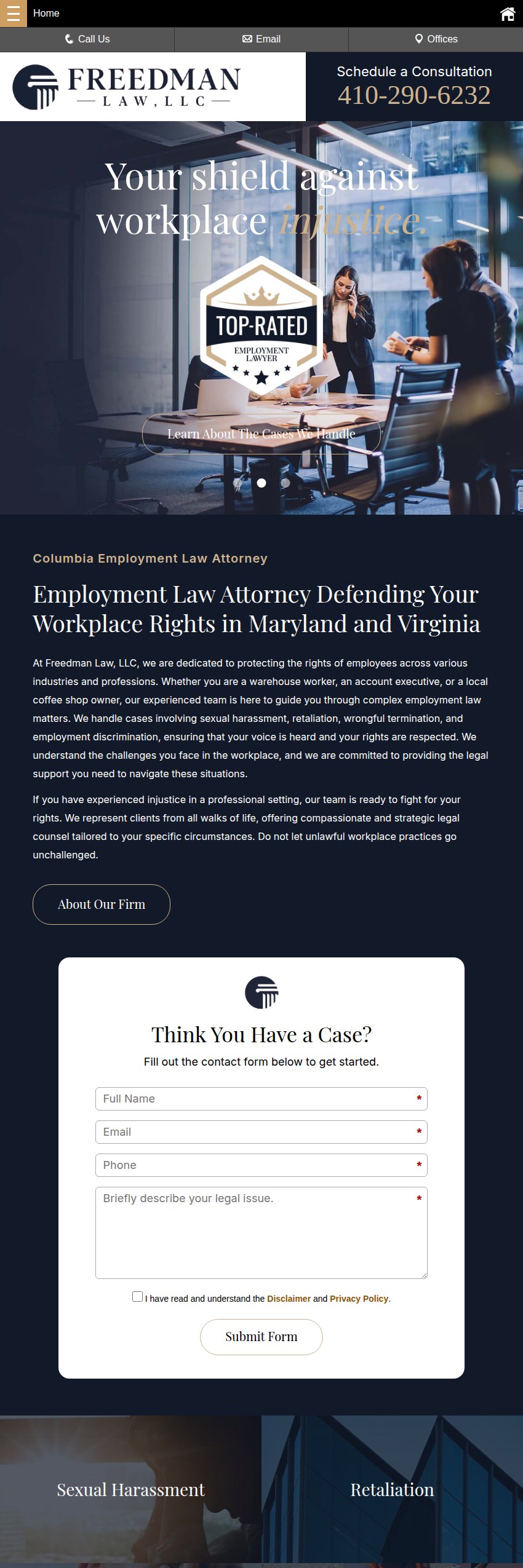 Screenshot of the Freedman Law, LLC website