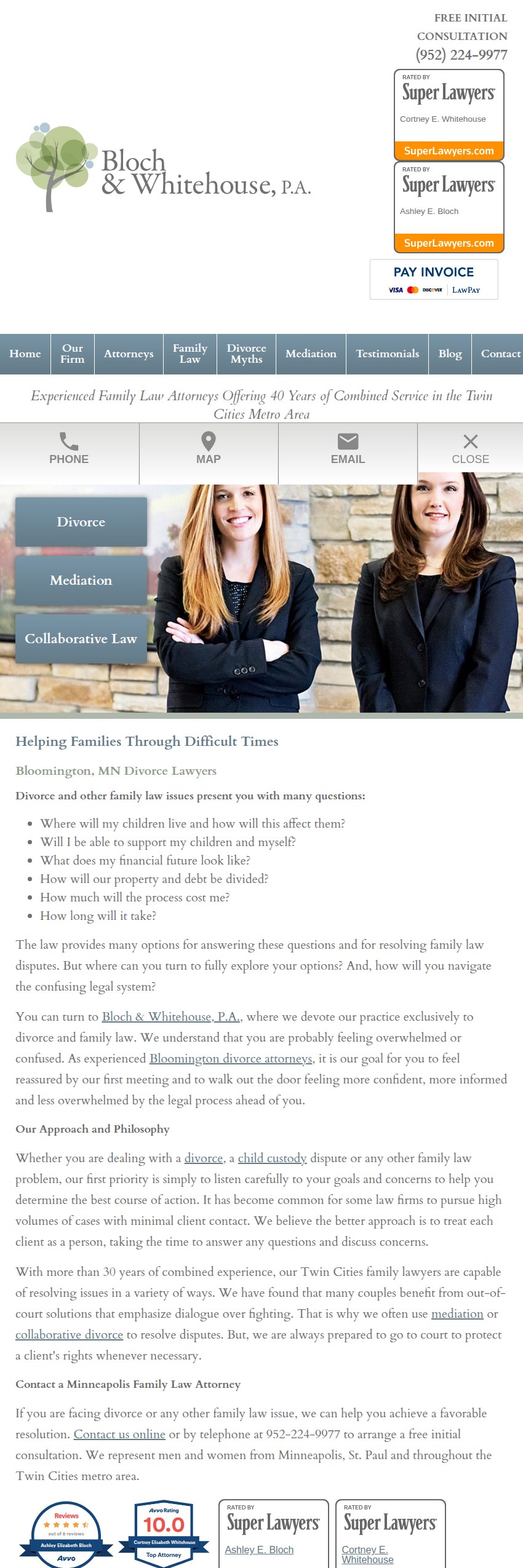 Screenshot of the Bloch & Whitehouse, P.A. website
