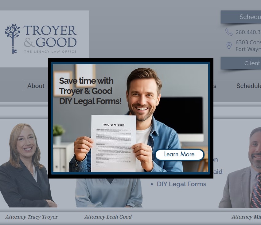 Screenshot of the Troyer & Good, PC website
