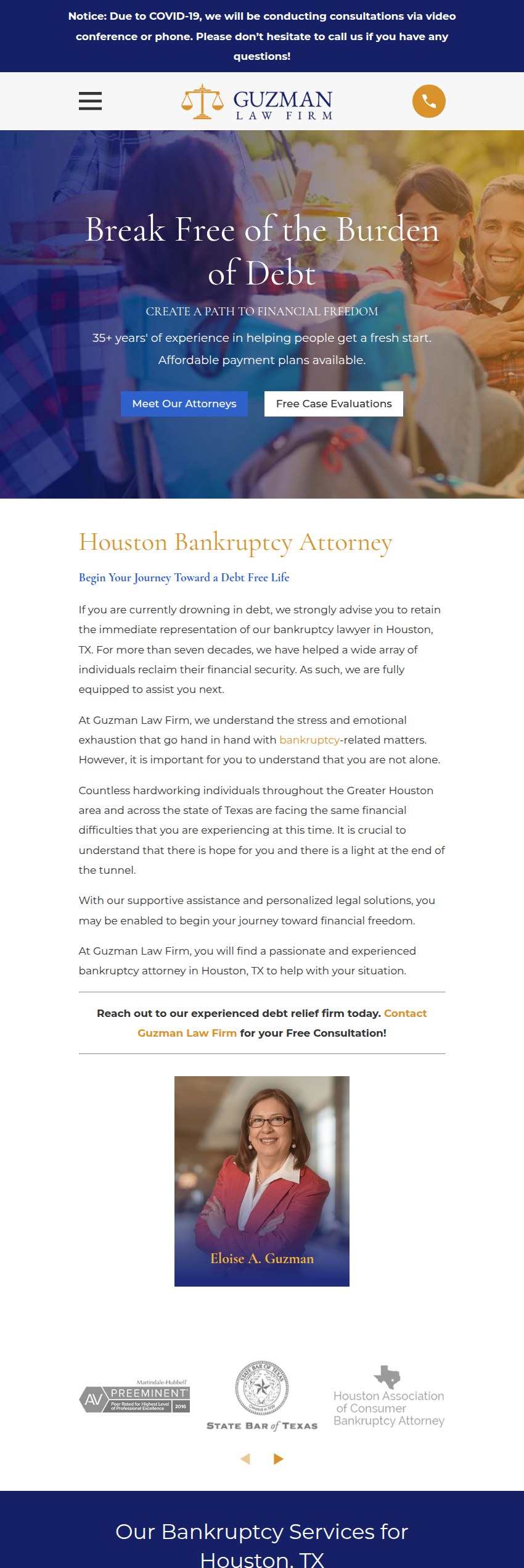 Screenshot of the Guzman Law Firm website
