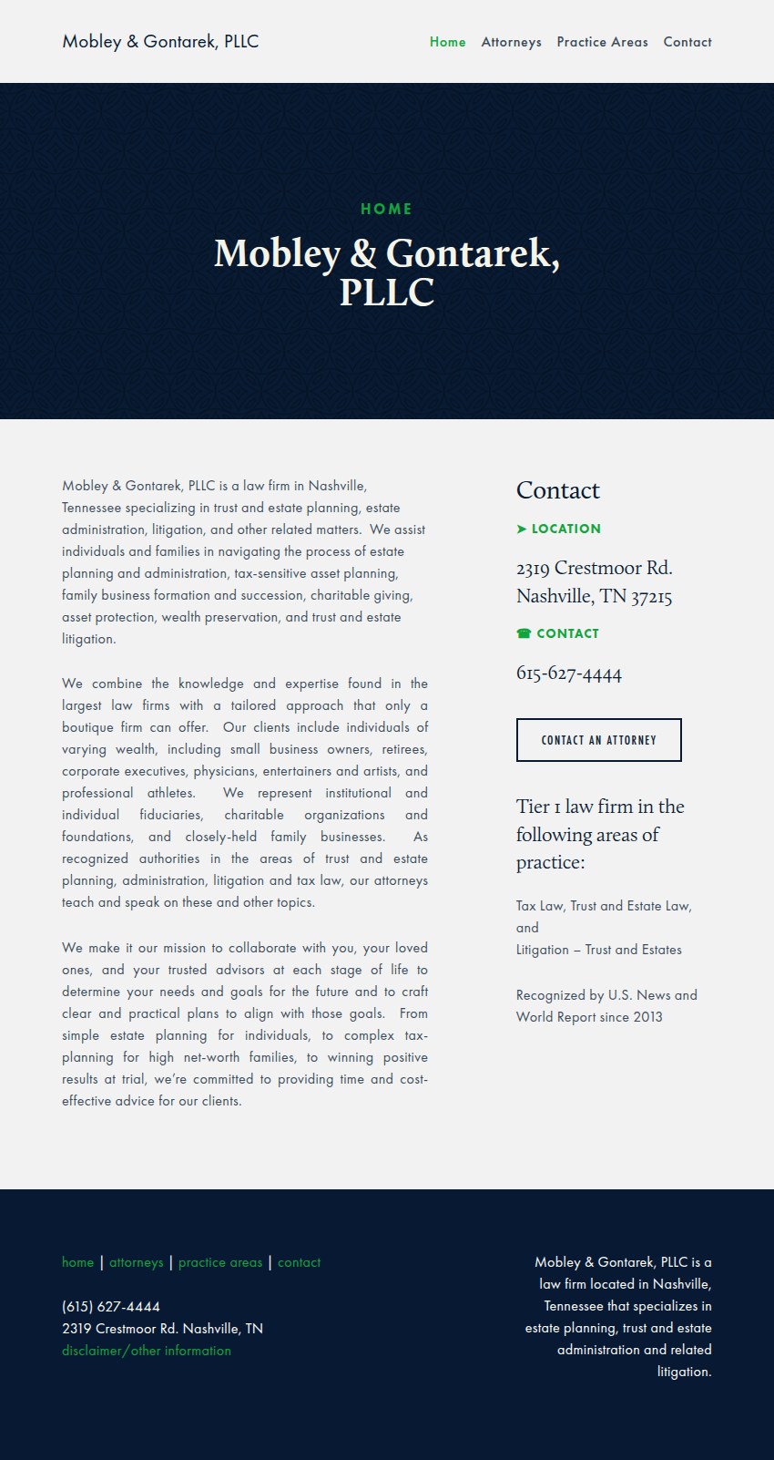 Screenshot of the Mobley & Gontarek, PLLC website