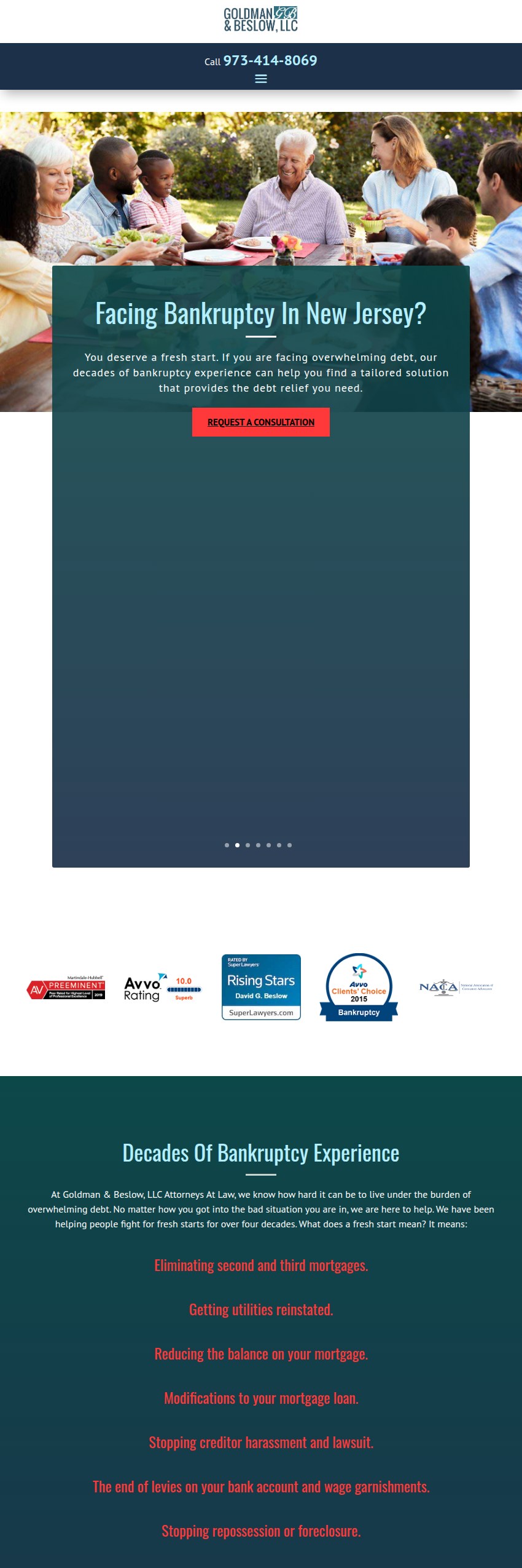 Screenshot of the Goldman & Beslow, LLC Attorneys At Law website