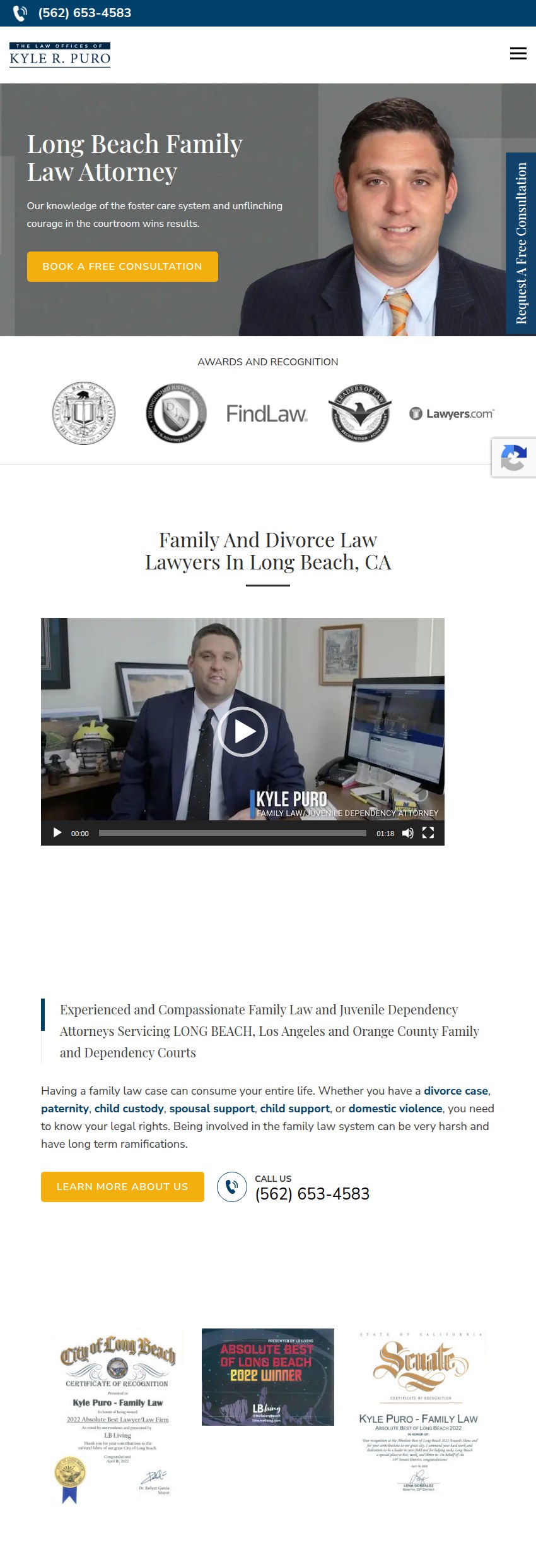 Screenshot of the The Law Offices of Kyle R. Puro website