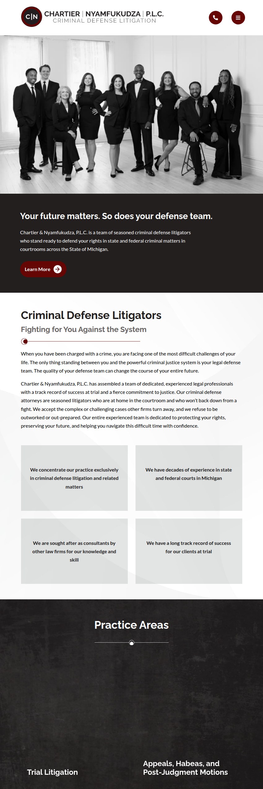 Screenshot of the Chartier & Nyamfukudza, P.L.C. website