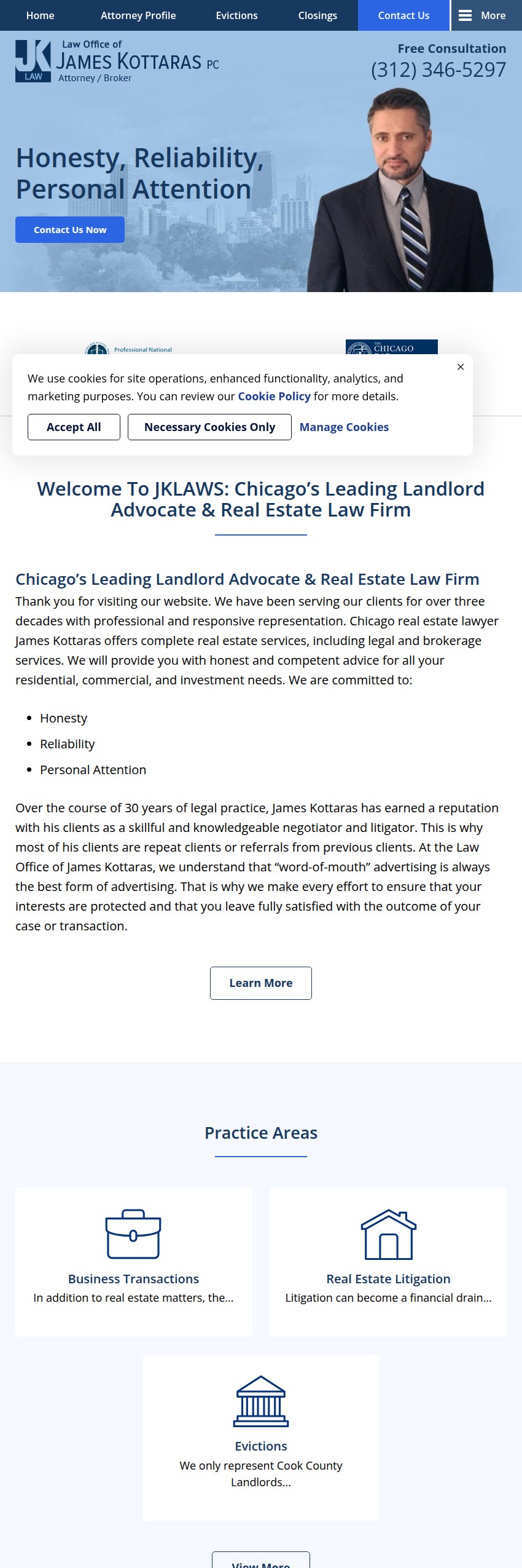 Screenshot of the Law Office of James Kottaras, P.C. website