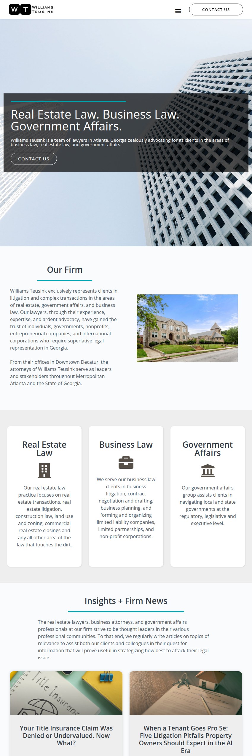 Screenshot of the Williams Teusink, LLC website