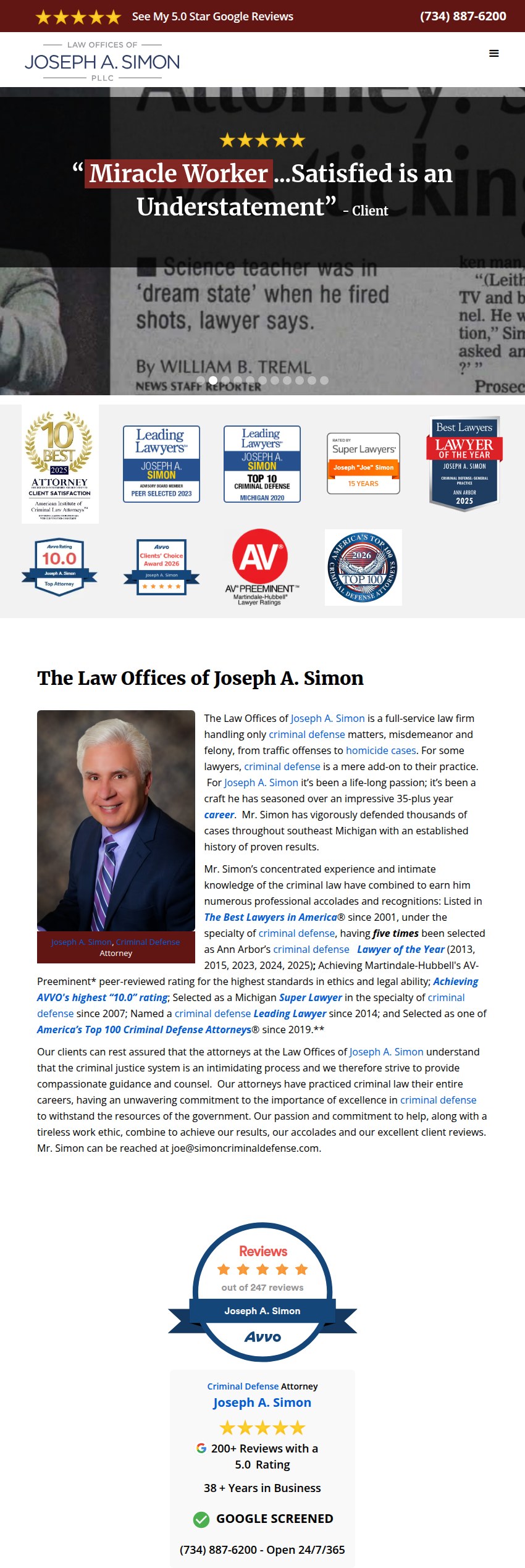 Screenshot of the Law Offices of Joseph A. Simon, PLLC website