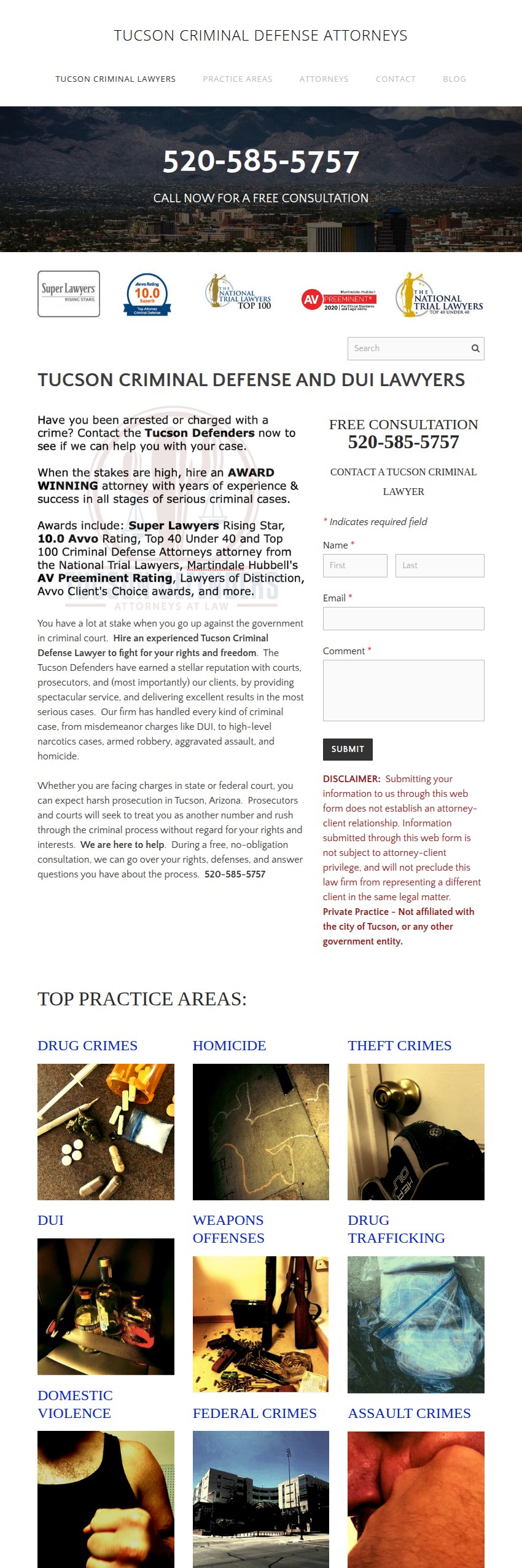 Screenshot of the Tucson Defenders website