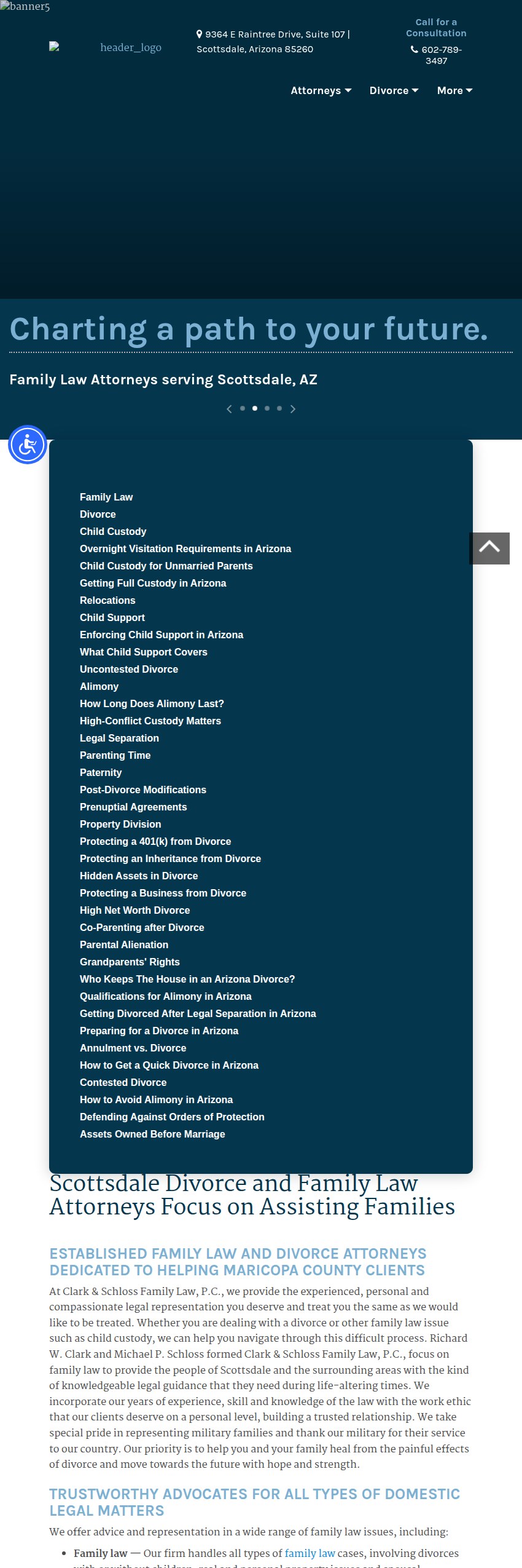 Screenshot of the Clark & Schloss Family Law, P.C. website