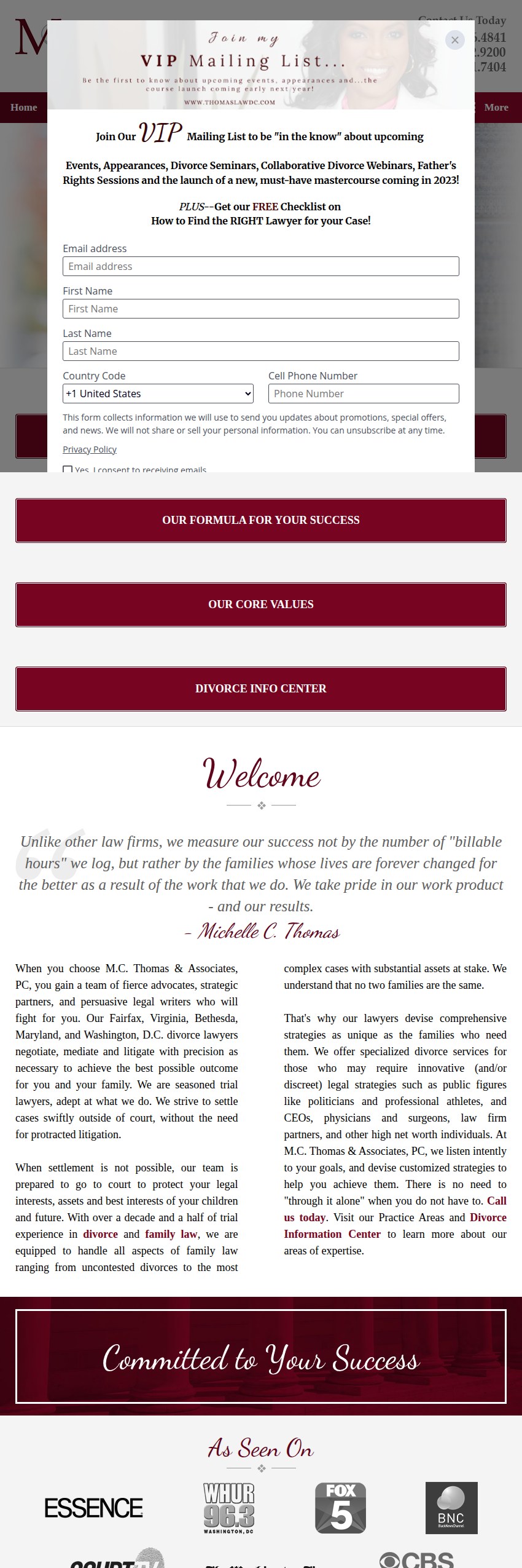 Screenshot of the M.C. Thomas & Associates, PC website