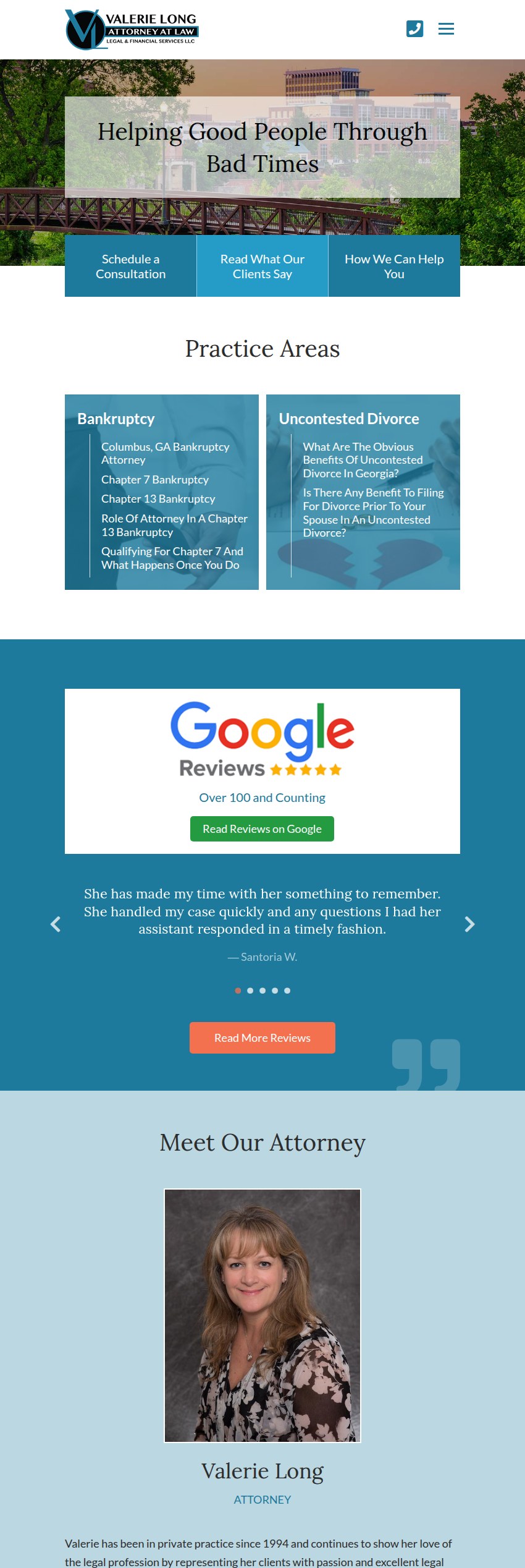 Screenshot of the Valerie G. Long, Attorney at Law, Legal and Financial Services LLC website