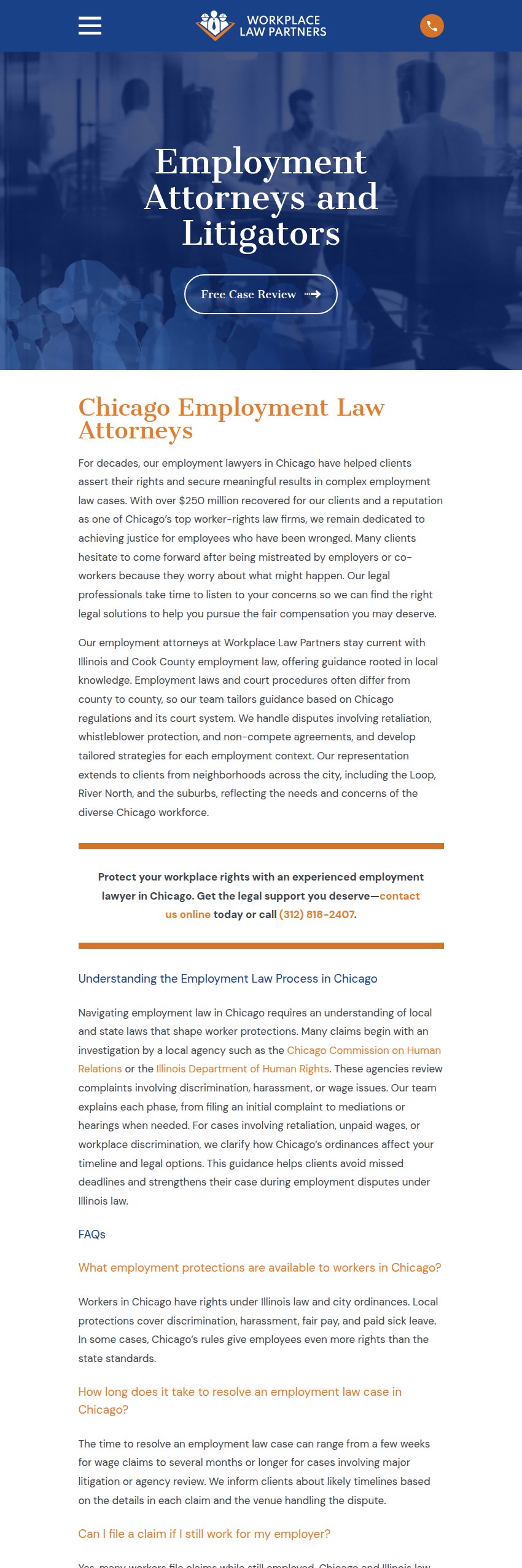 Screenshot of the Workplace Law Partners website