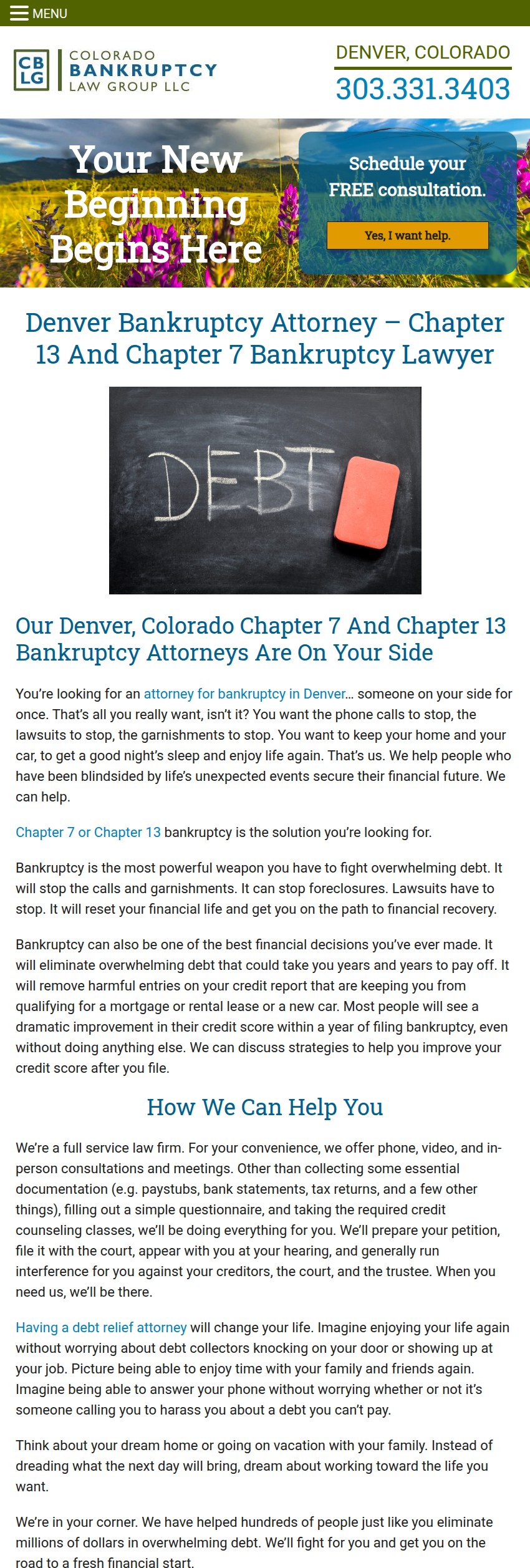 Screenshot of the Colorado Bankruptcy Law Group, LLC website