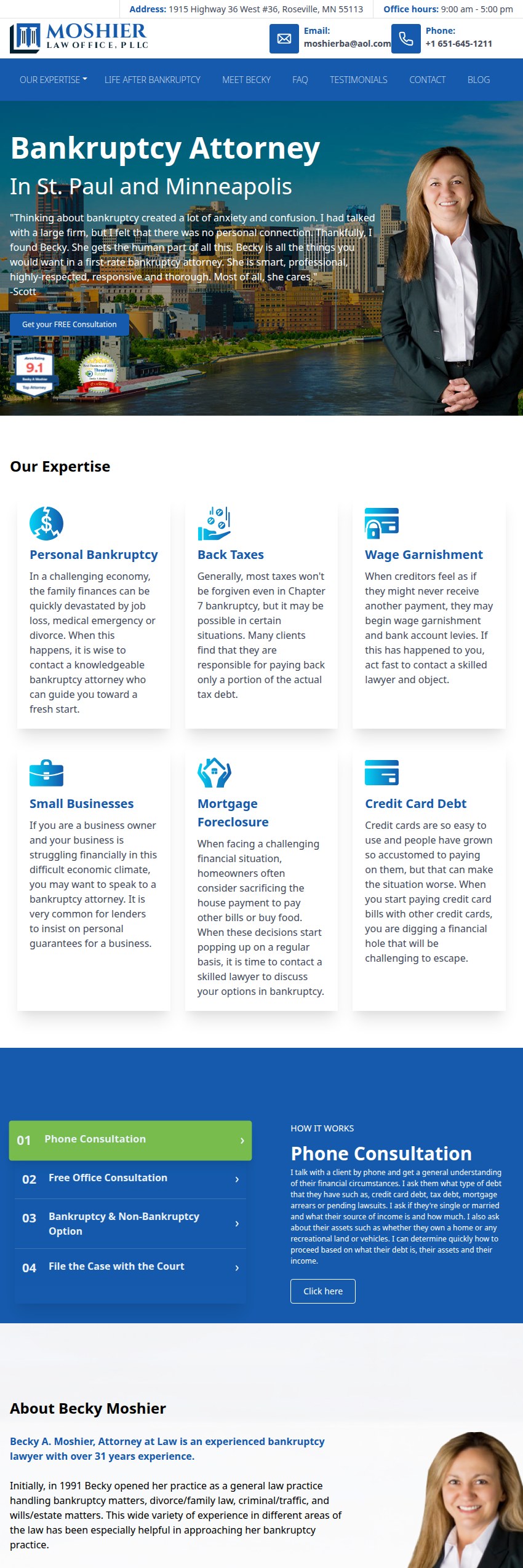 Screenshot of the Moshier Law Office PLLC website