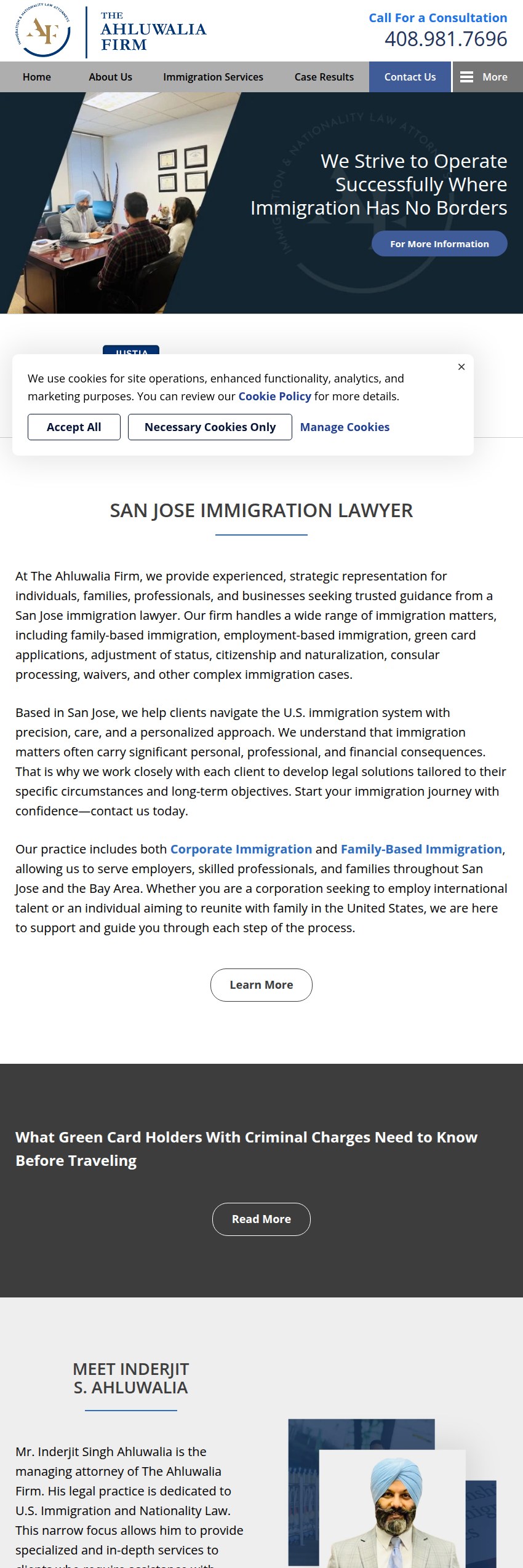 Screenshot of the The Ahluwalia Firm website