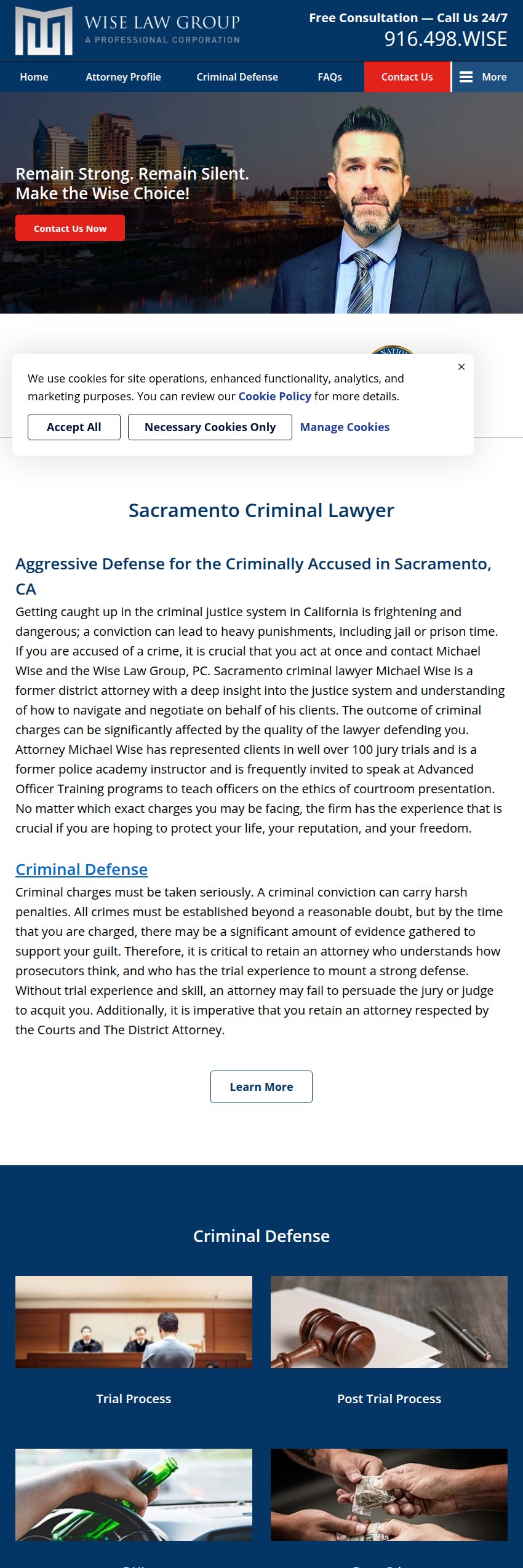 Screenshot of the Wise Law Group, PC website