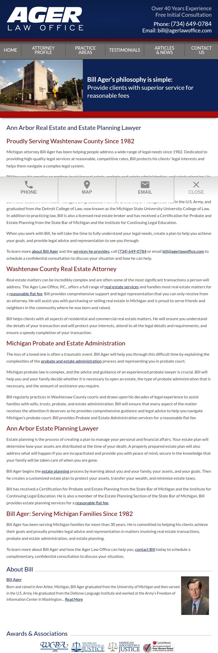 Screenshot of the Ager Law Office, P.C. website