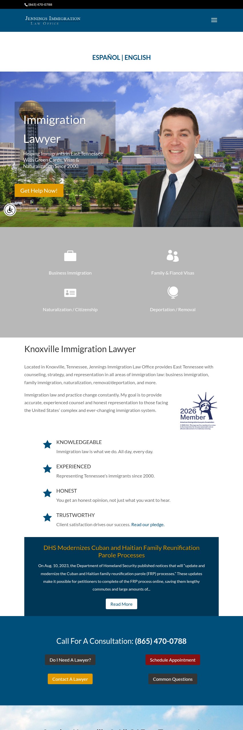 Screenshot of the Jennings Immigration Law Office website