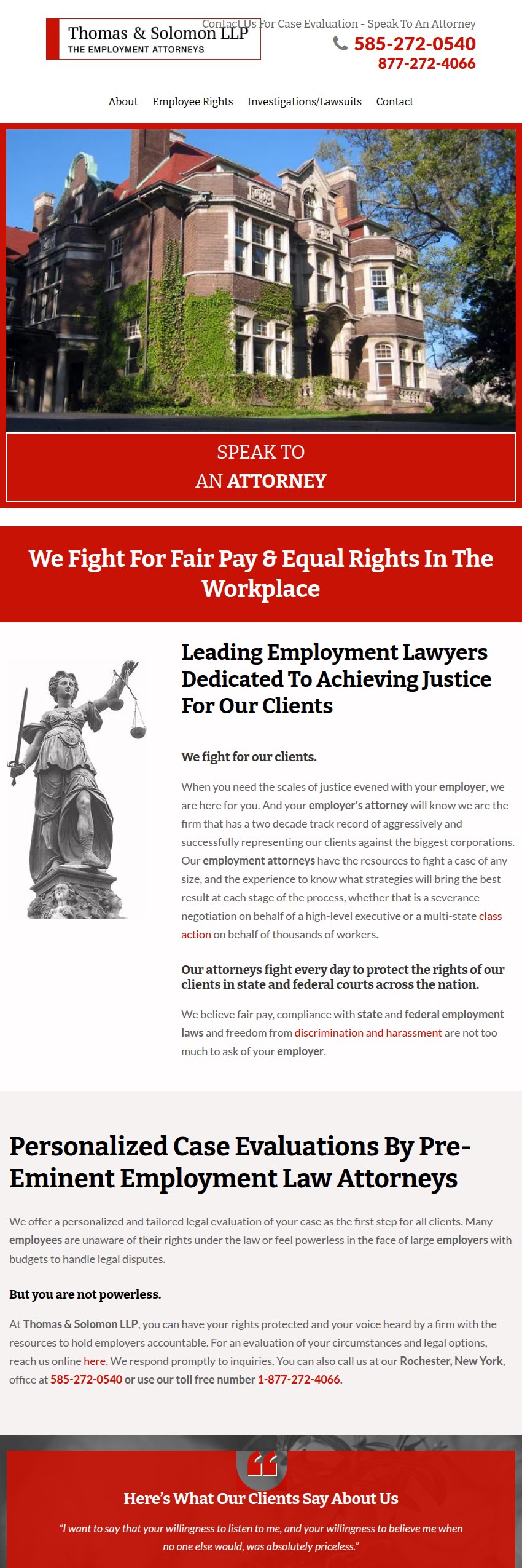 Screenshot of the Thomas & Solomon LLP website