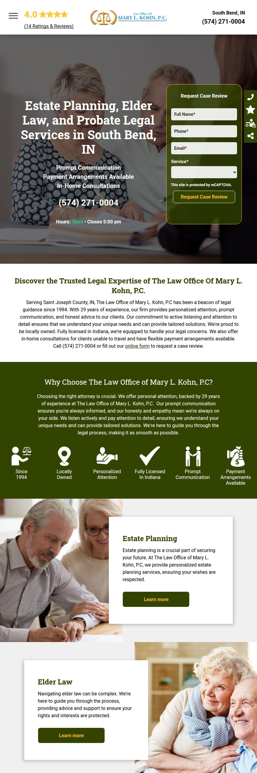 Screenshot of the The Law Office of Mary L. Kohn, P.C. website