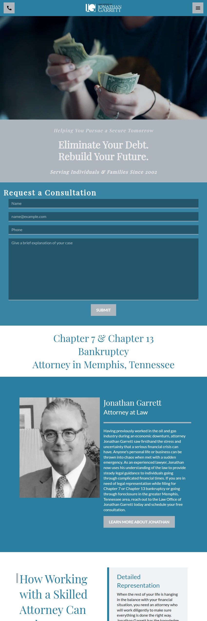 Screenshot of the Law Office of Jonathan Garrett website