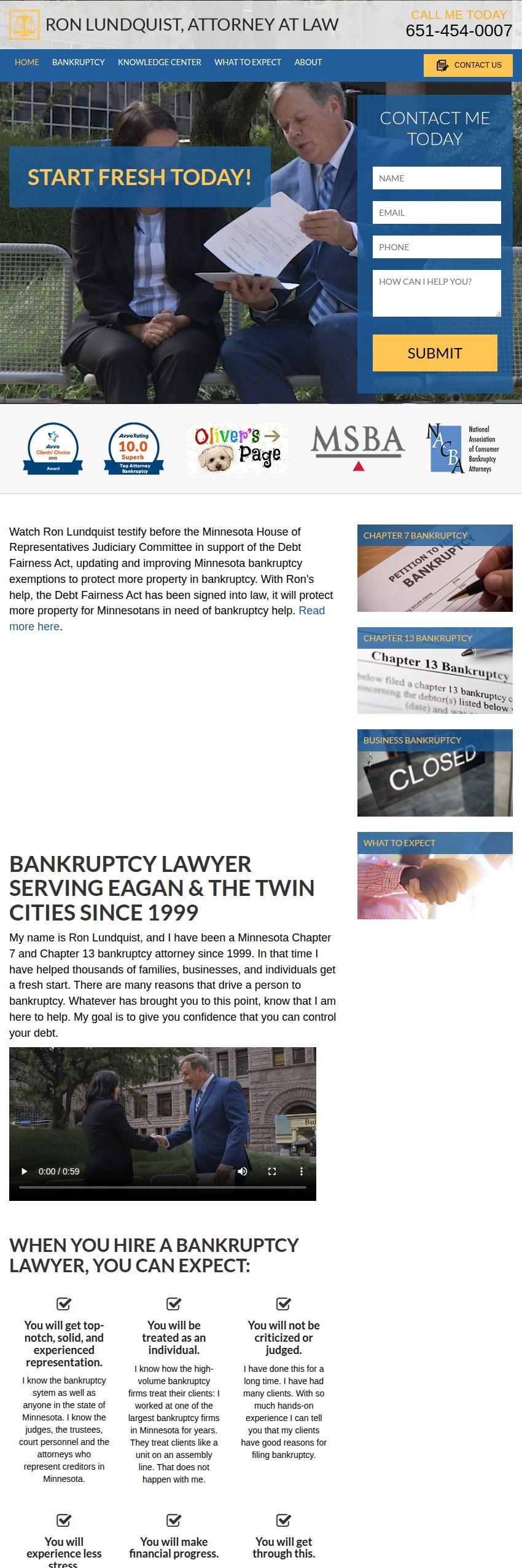 Screenshot of the The Minnesota Bankruptcy Law Center PLLC website