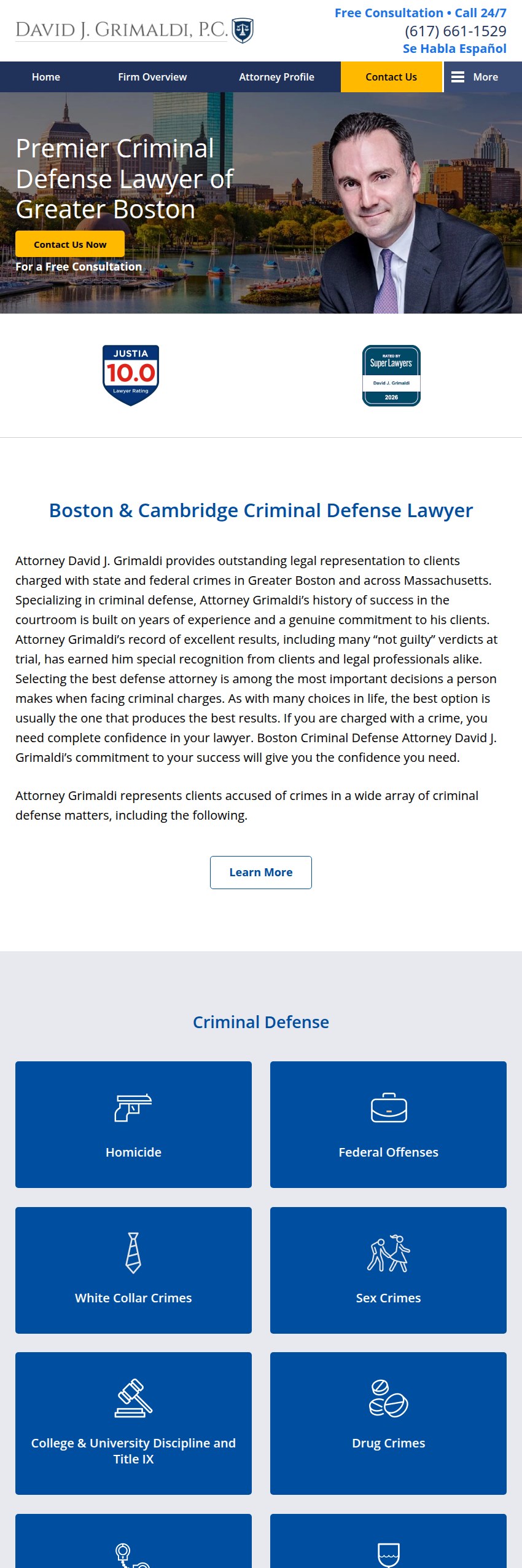 Screenshot of the David J. Grimaldi, P.C. website