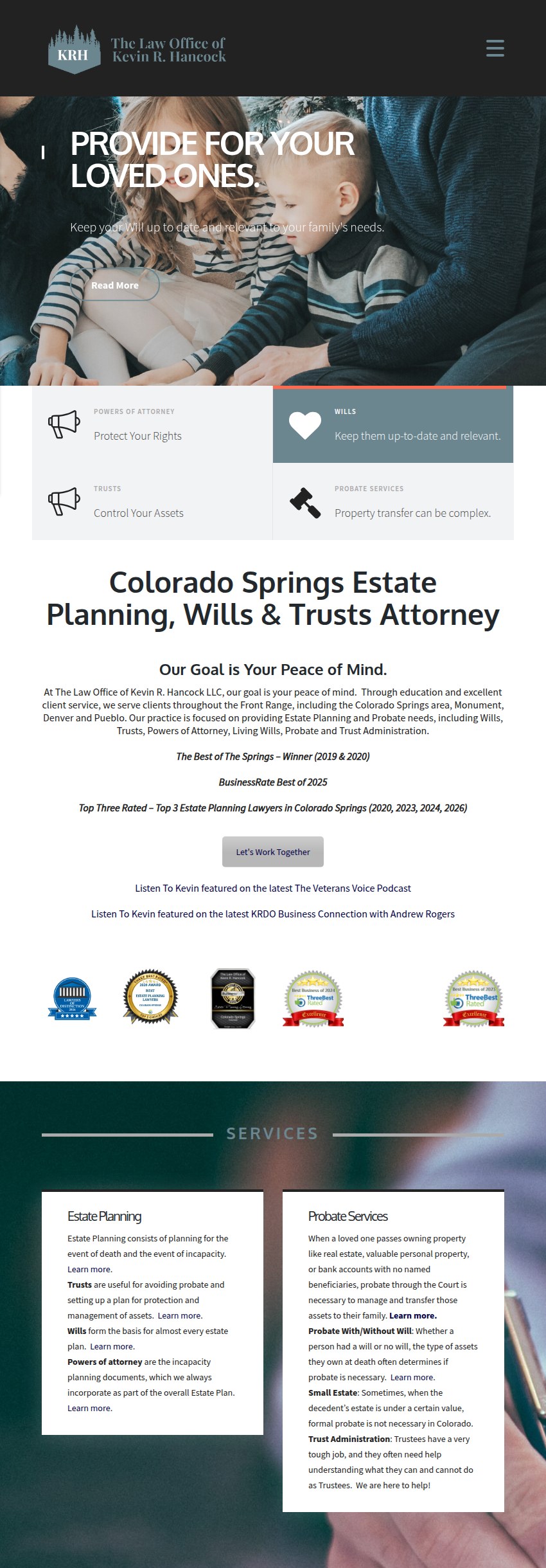 Screenshot of the The Law Office of Kevin R. Hancock, LLC website