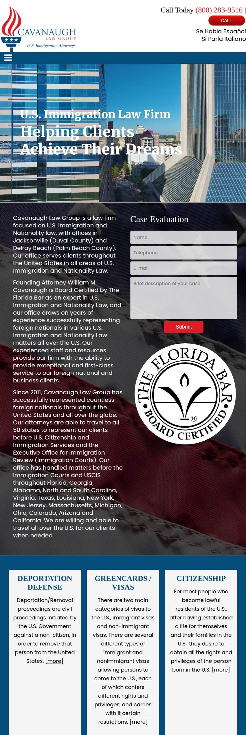 Screenshot of the Cavanaugh Law Group website